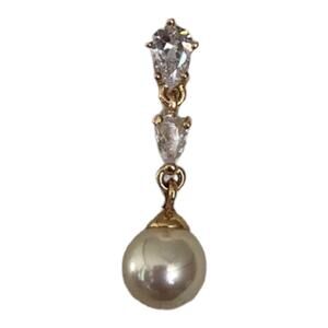 Vintage Gold Tone Imitation Pearl Accent Two Larger Rhinestones Drop Earring